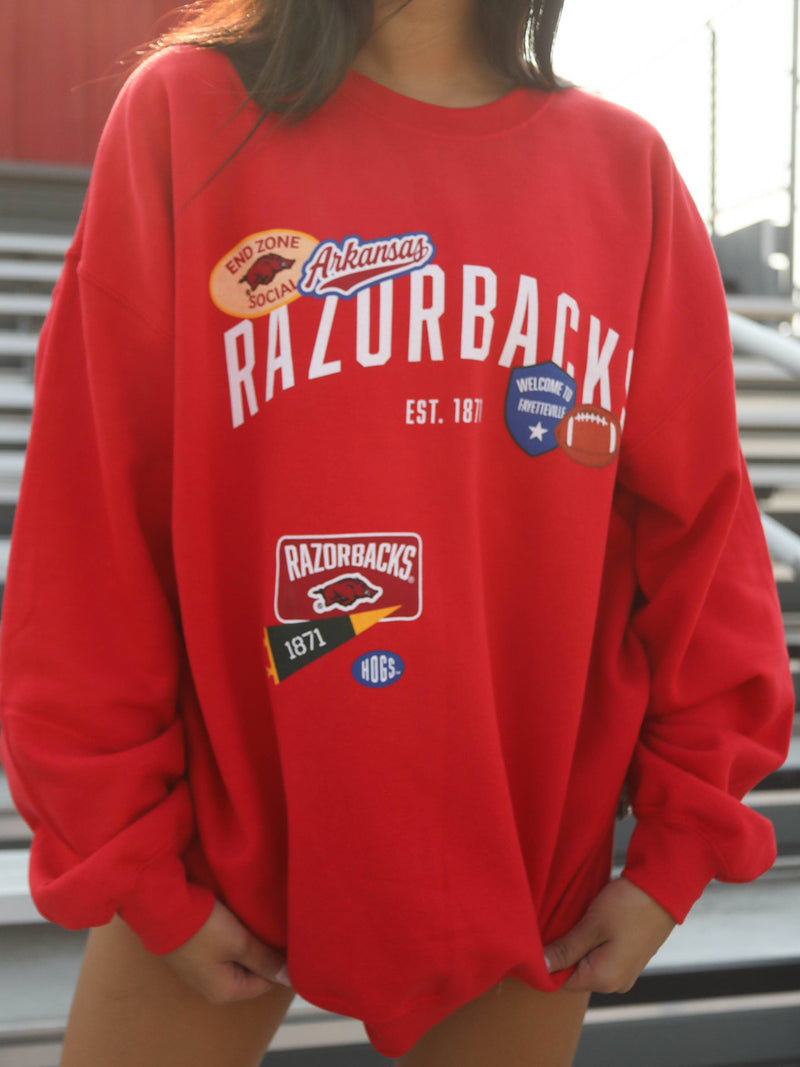 RAZORBACK PATCHES SWEATSHIRT, HOGS SWEATSHIRT