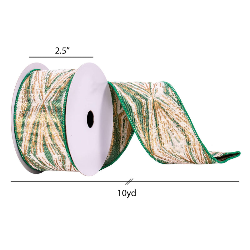 2.5"x10yd Green/Cream/Champagne Ribbon