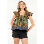 Flutter Sleeve Metallic Top