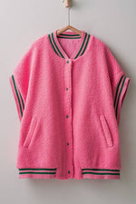 Oversized Sherpa Textured Varsity Button Front Vest