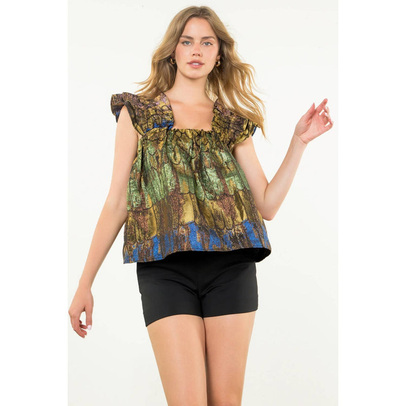 Flutter Sleeve Metallic Top