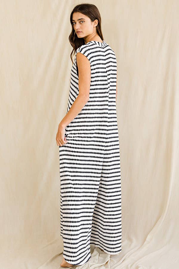 Wide Leg Yarn-dyed Stripe Knit Jumpsuit