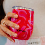 Hot Pink Retro Swirl Stemless Wine Tumbler