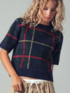 Plaid Short Sleeve Knit Sweater Top