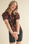 HAND EMBROIDERED SHORT SLV BUTTON DOWN SWEATER