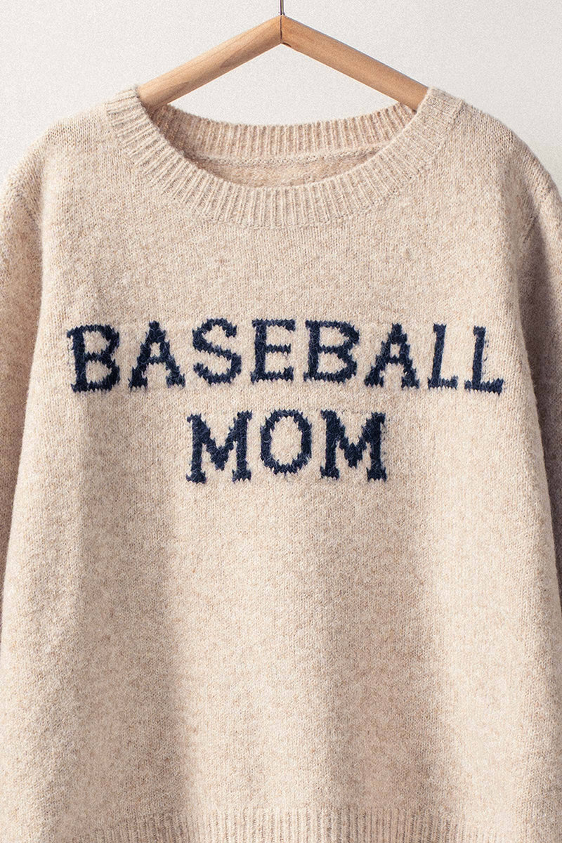 Baseball Mom Knit Pullover Sweater