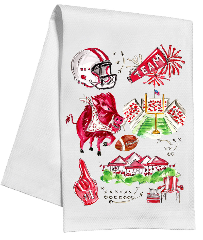 Cardinal Red Razorback Football Icons Kitchen Towel