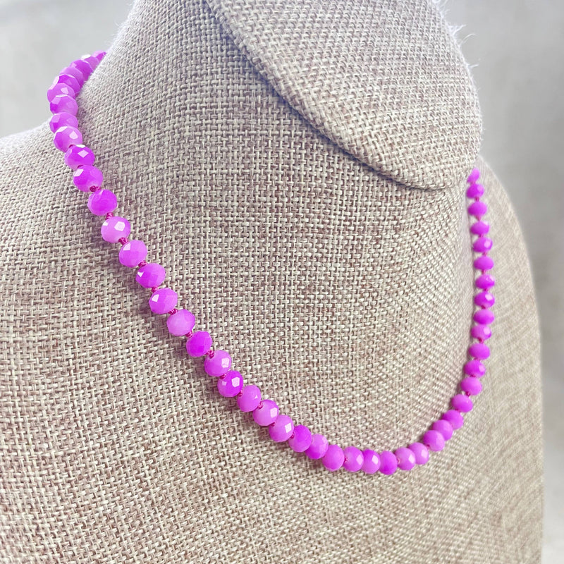 Barb// Purple Neon Crystal Beaded Handknotted Necklace