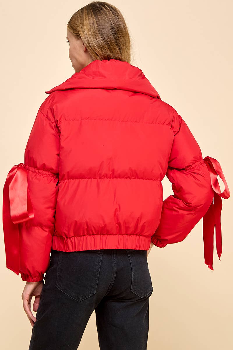 Puffer Jacket With Bow Knot Elbow String