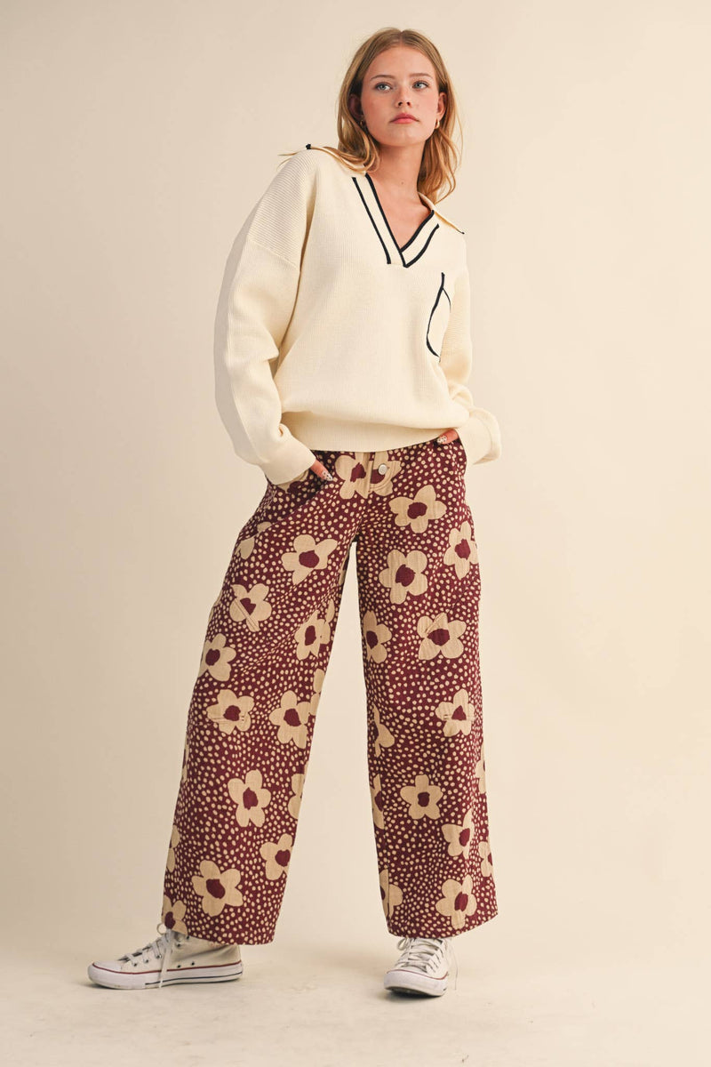 RIBBED COLLARED PULLOVER SWEATER