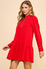 Collared Contrast Color Trim Dress