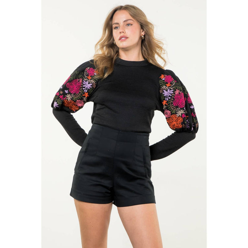 Embroidered Bishop Sleeve Top