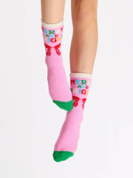 "MERRY & BRIGHT" SOCKS,PINK