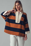Oversized Half Zip Bold Stripe Statement Pullover Sweatshirt