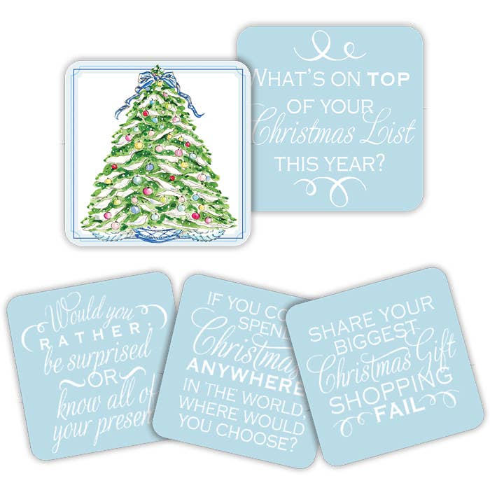 Square Christmas Tree with Blue Bow Conversation Coaster