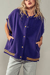 Oversized Sherpa Textured Varsity Button Front Vest