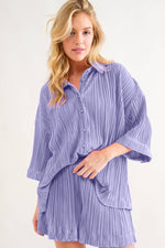 Pleated Button-Up Shirts and Shorts Set