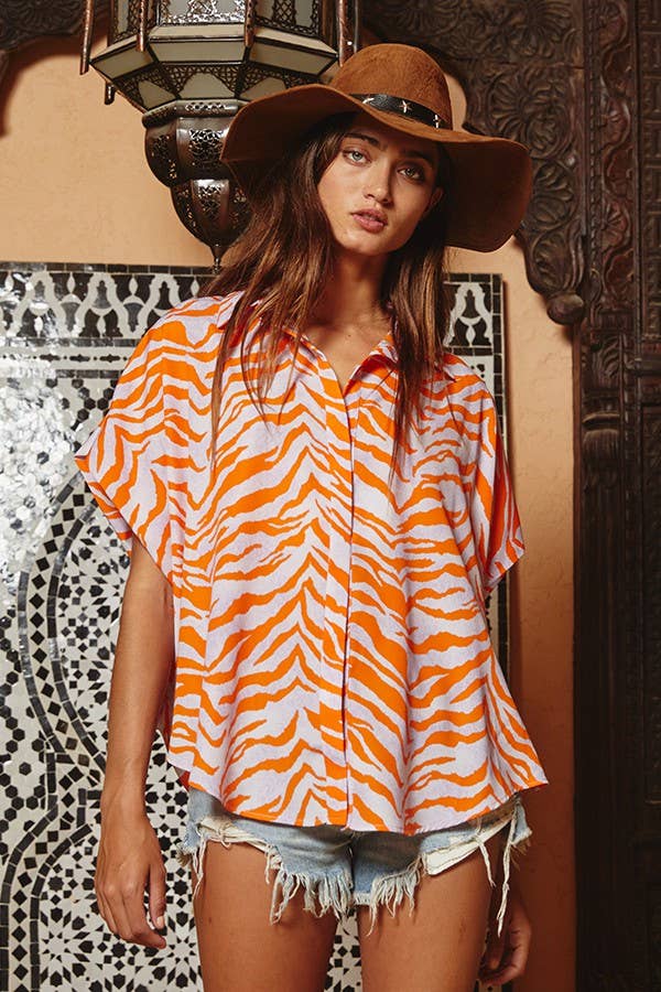 Zebra Short Dolman Sleeve Oversized Shirt