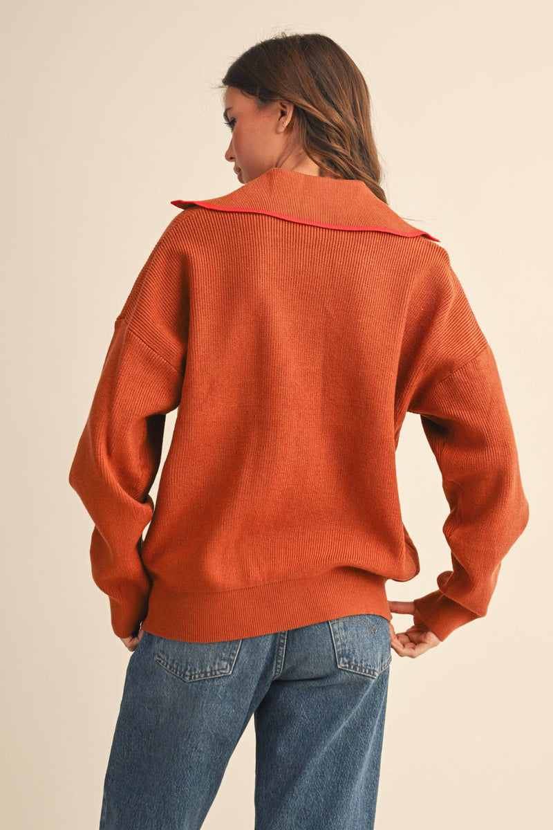 RIBBED COLLARED PULLOVER SWEATER
