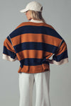Oversized Half Zip Bold Stripe Statement Pullover Sweatshirt