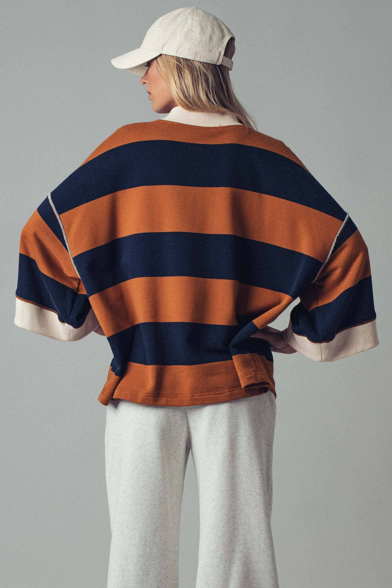 Oversized Half Zip Bold Stripe Statement Pullover Sweatshirt