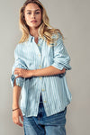 Casual Striped Double Pocket Button Down Collar Shirt