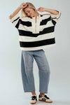 Oversized Half Zip Bold Stripe Statement Pullover Sweatshirt