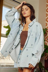 Star Print Washed Denim Shirt Jacket Shacket