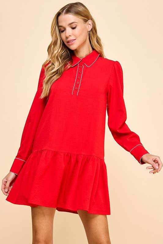 Collared Contrast Color Trim Dress