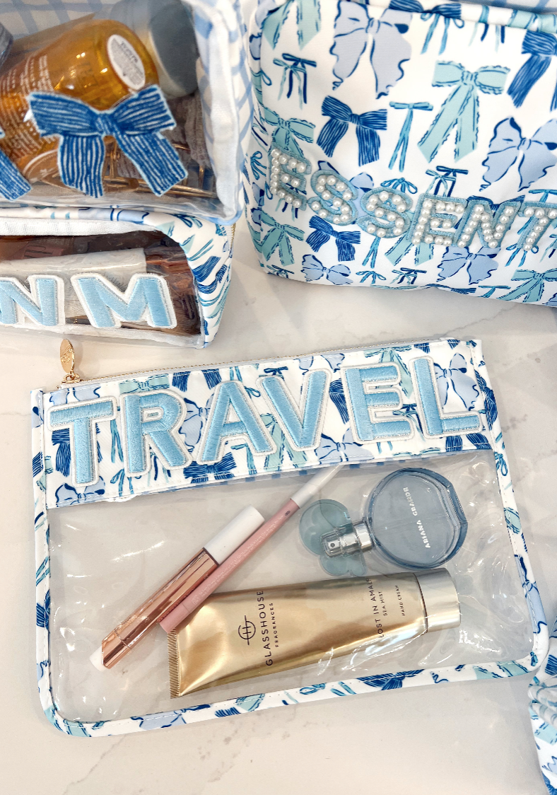 Travel - Blue Bow Clear Pouch