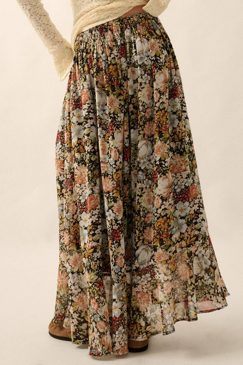 Floral Front Slit Woven Maxi Skirt