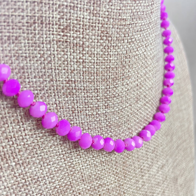 Barb// Purple Neon Crystal Beaded Handknotted Necklace