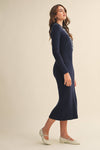 RIBBED SWEATER MIDI DRESS WITH CONTRAST STITCH