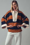 Oversized Half Zip Bold Stripe Statement Pullover Sweatshirt