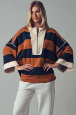 Oversized Half Zip Bold Stripe Statement Pullover Sweatshirt