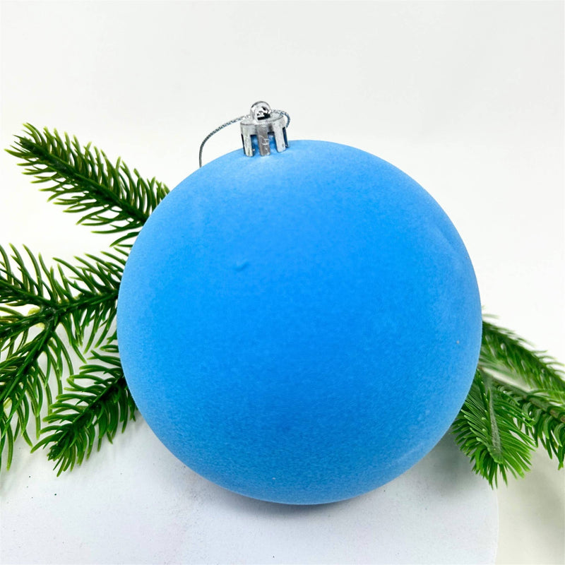 4" Flocked Ball Ornament - Ice Blue