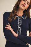RIBBED SWEATER MIDI DRESS WITH CONTRAST STITCH