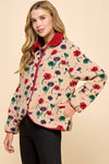 Floral Fabric Collared Sherpa Jacket