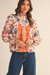 EXCLUSIVE FLORAL BORDER PRINT TOP WITH FLORAL TRIM