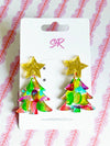 Hand-Painted Merry and Bright Art Tree Dangle Earring