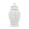 Ceramic Intricate Cut Out Lidded Jar - White, 24 in.