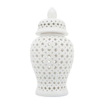 Ceramic Intricate Cut Out Lidded Jar - White, 24 in.