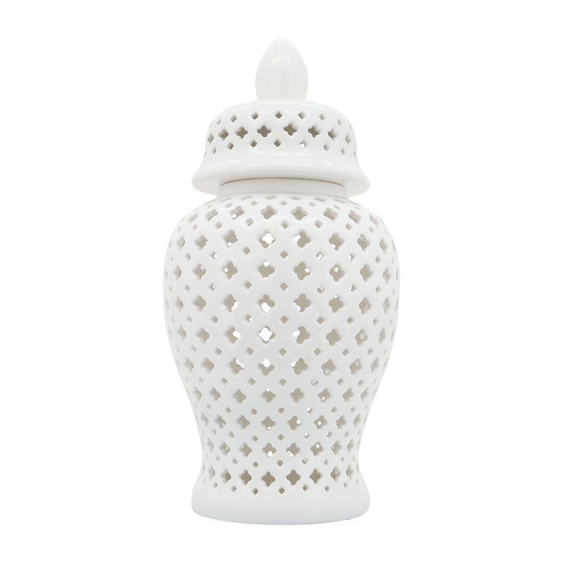 Ceramic Intricate Cut Out Lidded Jar - White, 24 in.