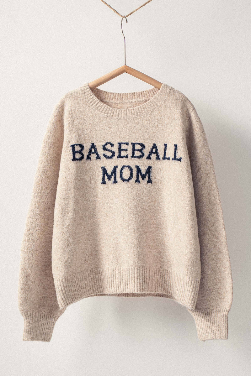 Baseball Mom Knit Pullover Sweater