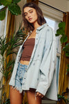 Star Print Washed Denim Shirt Jacket Shacket