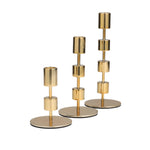 Contemporary Gold Aluminum Metal Candle Holder Set of 3