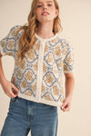 FLORAL SHORT SLEEVE SWEATER CARDIGAN