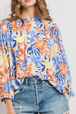 Floral Print Button Down Blouse Top