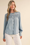 CHAMBRAY BUTTON DOWN TOP WITH PINTUCK DETAIL MTP4363