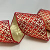 Red Chain Embroidery on Metallic Gold Ribbon 4" x 10yd
